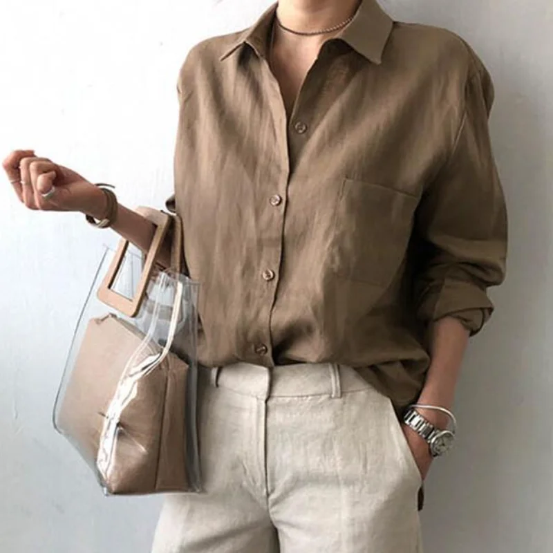 

Fashion Trend Shirt Cotton Linen Women Casual Outerwear 2023 Spring Autumn New Retro Hong Kong Style White Design Sense Mass
