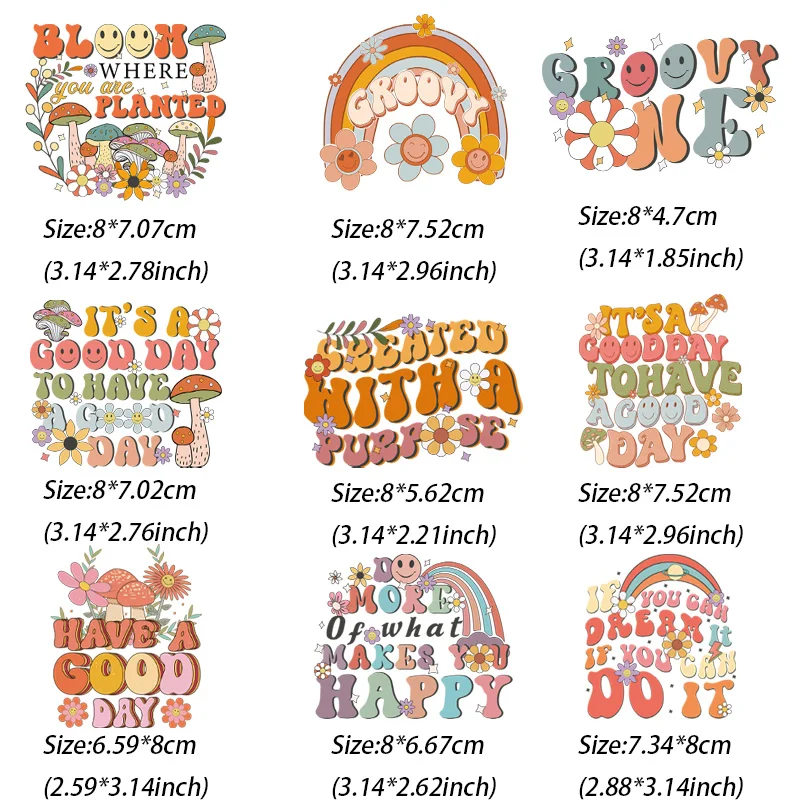 9piece Fashionable and exquisite stickers Transfer Stickers Vinyl Heat Transfer Patches for DIY Clothing Hat Transfer Film