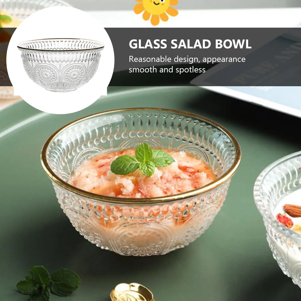 

1Pcs Embossed Glass Salad Bowl Clear Transparent Decorative Dessert Food Serving Bowl for Parties Weddings Family Gatherings