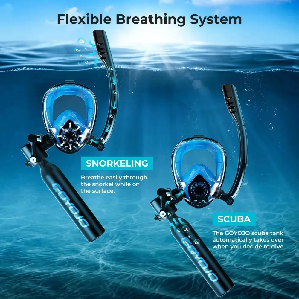 0.5L Mini Scuba Diving Cylinder With Snorkel Mask, 5M Depth 10 Mins Underwater Breath Portable Air Lung Tank