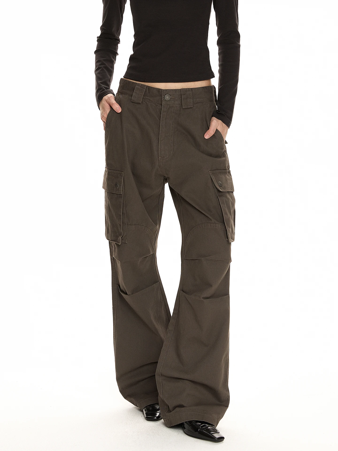 

a PUEE American Retro Multi-ket Work Pants Men's Straight Leg Micro Flare Slimming Old Money Sle Casual Pants