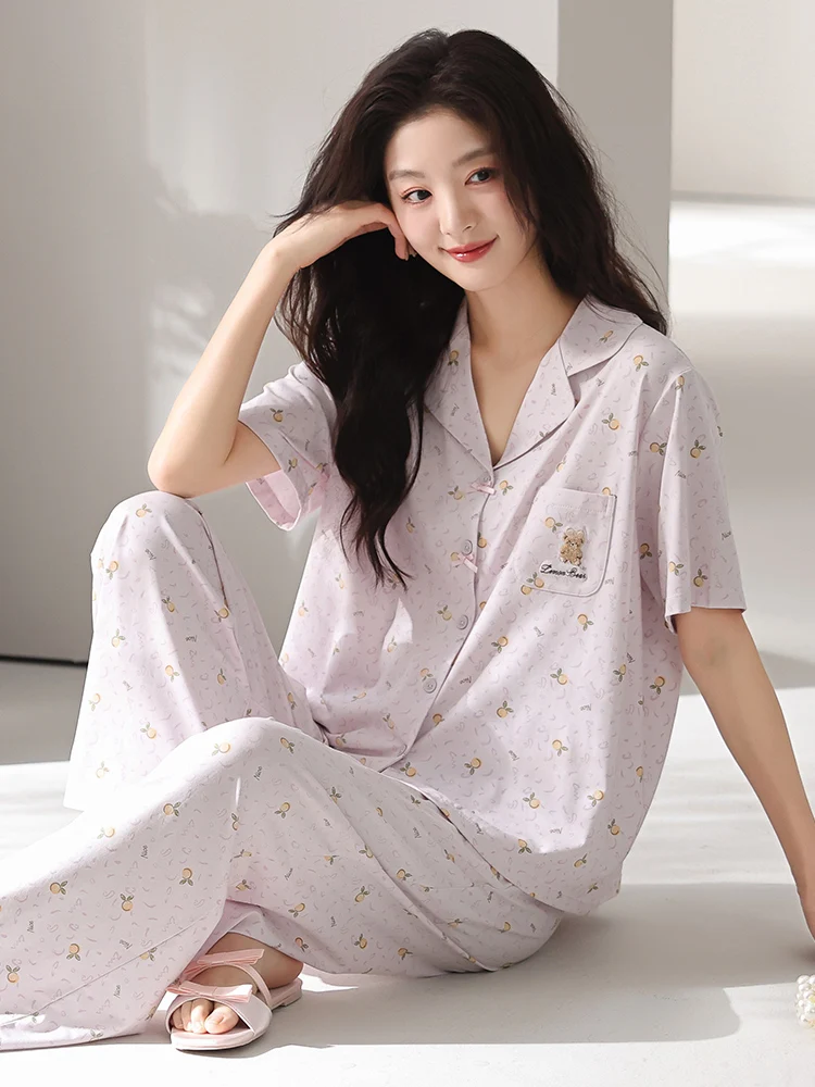 ladies-summer-sleepwear-loose-fit-short-sleeve-button-up-modal-cotton-cardigan-long-pants-home-clothes-set-breathable-cool-fe