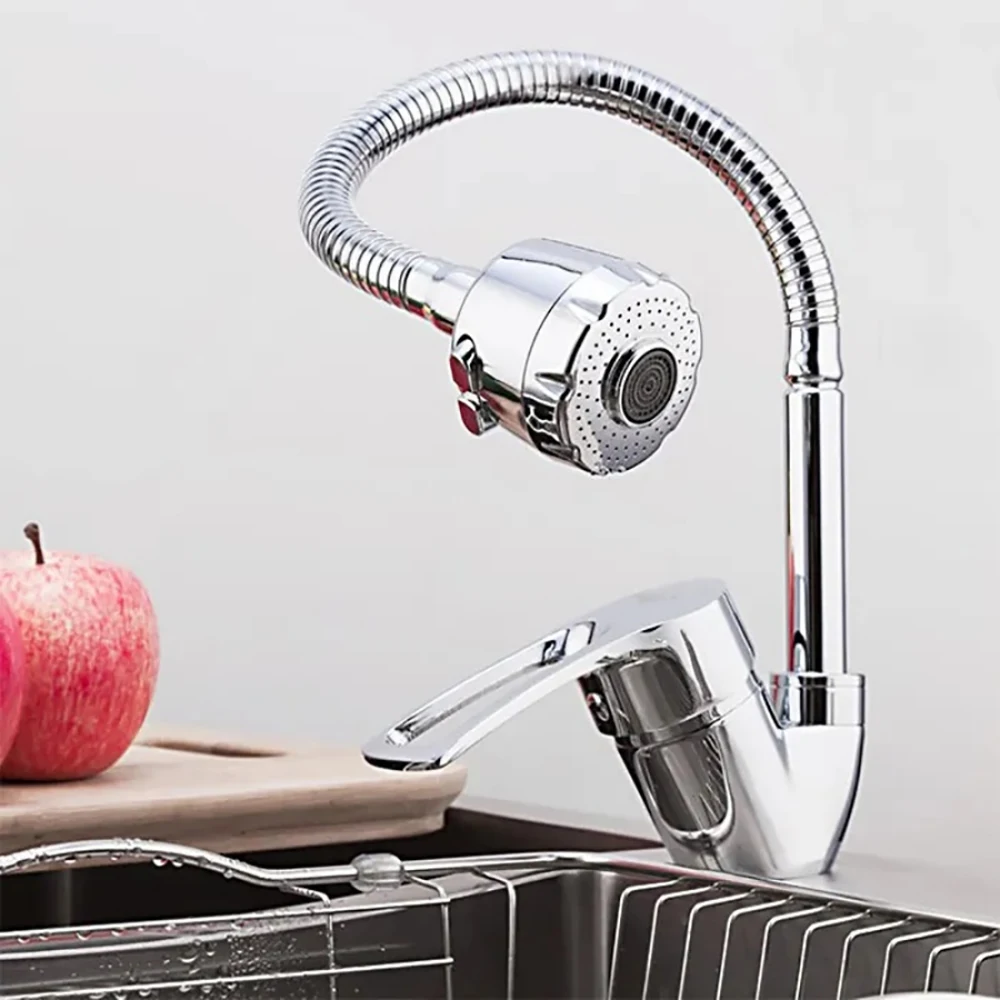 Kitchen Faucet 360° Rotatable Flexible Faucet with Sprayer Sink Mixer Cold and Hot Water Tap Stainless Faucets Deck Mounted