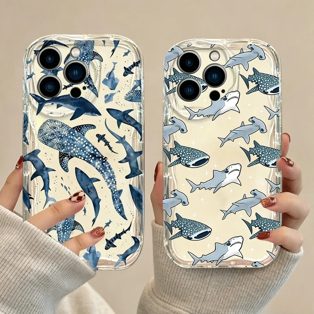 Cute Ocean Shark Whale Pattern Case For Samsung Galaxy A06 A07 A05 A05S A04 A04E A12 A13 A32 A33 A25 A35 A34 A32 A14 A52 A73 A72