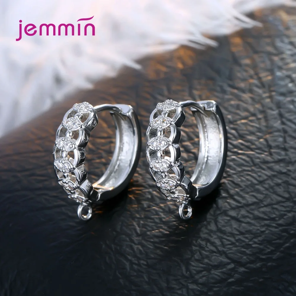 Fashion DIY Earring Findings 100% 925 Silver  with Clear Cubic Zircon Jewelry Component Accessory Huggie Hooks