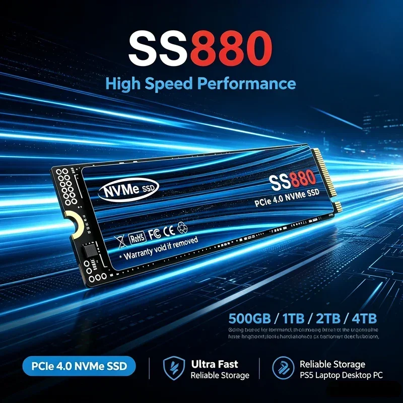 SSD NVMe M.2 de alta velocidade SS880, PCIe 4.0 X4, TLC 3D NAND 2280, 500 GB a 4 TB, disco sólido para jogos, compatível com PS5, PC e portátil.