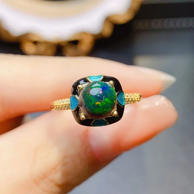 SACE GEMS Fashion 925 Sterling Silver 7*7mm Natual Opal Luxury Rings for Women Created Wedding Engagement Party Fine Jewelry