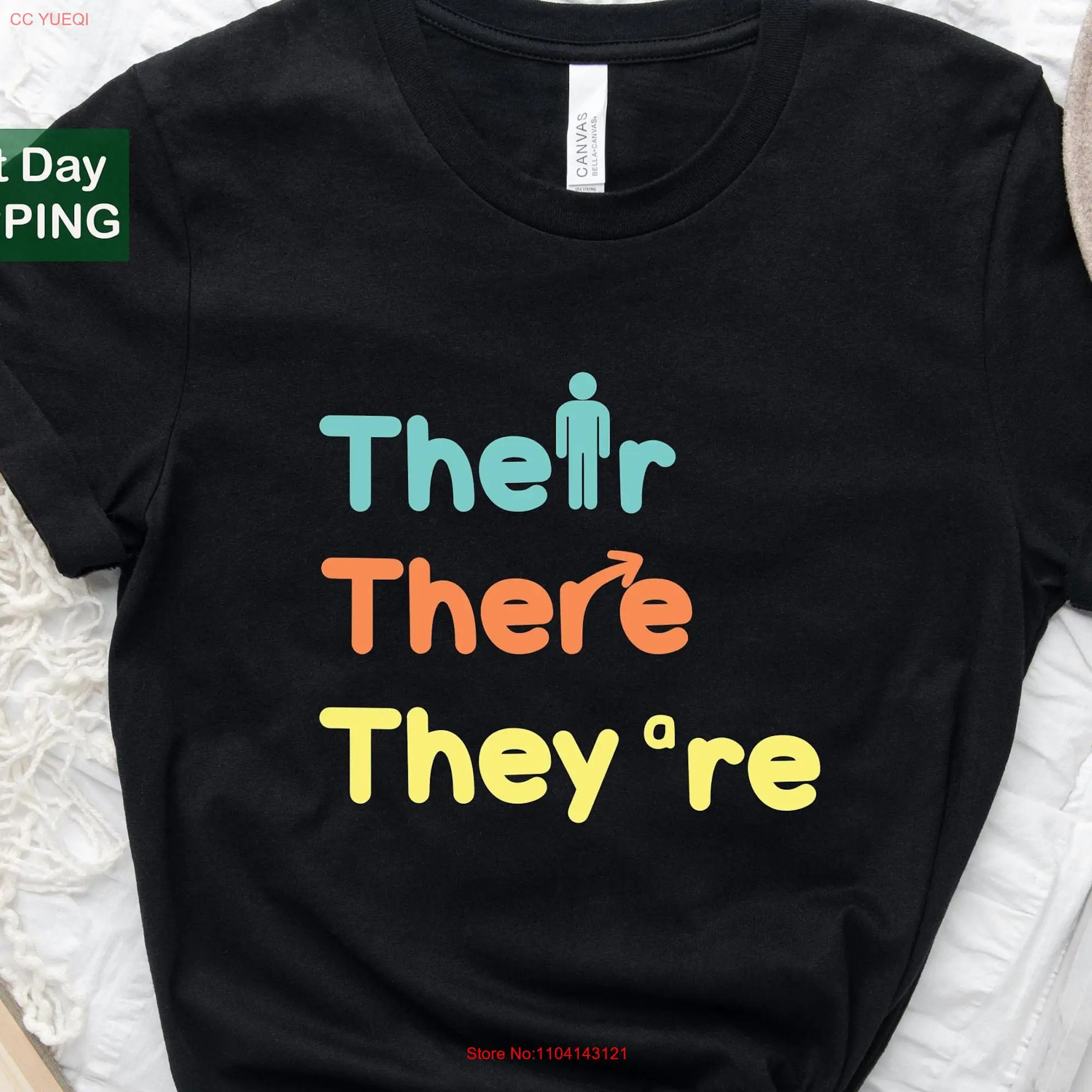 Their There They re Grammar T Shirt English Teacher Punctuation Funny long or short sleeves