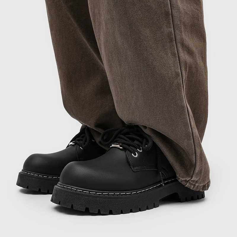 

New Mens Derby Shoes British-Style Big Round-Toe Chunky Platform Sneakers Original Breathable Casual Shoes for Streetwear &Daily