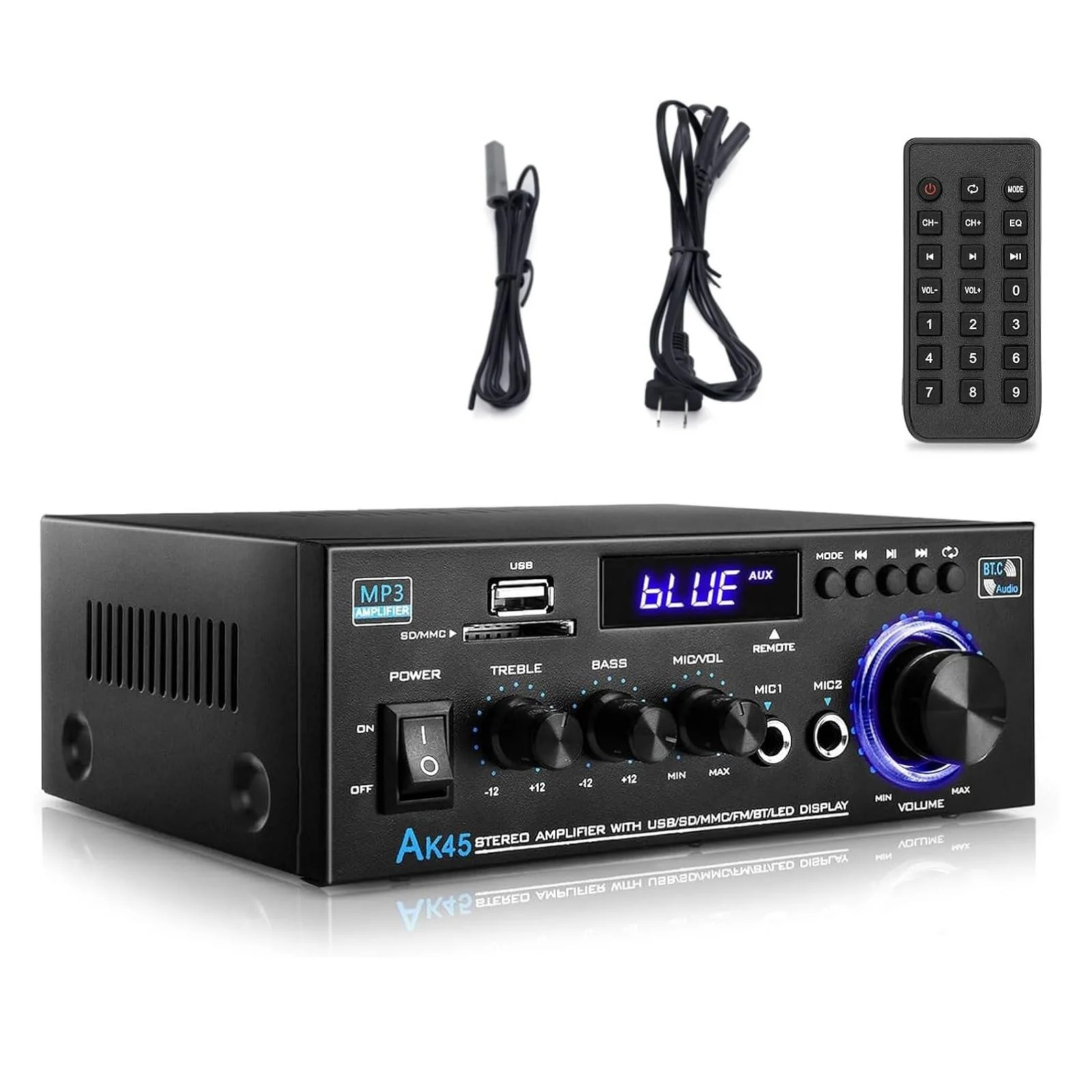 AK45 Audio Amplifier Max Output 300Wx2 Channel 2.0 Bluetooth AMP Karaoke HiFi Digital Stereo Receiver For Home RVs