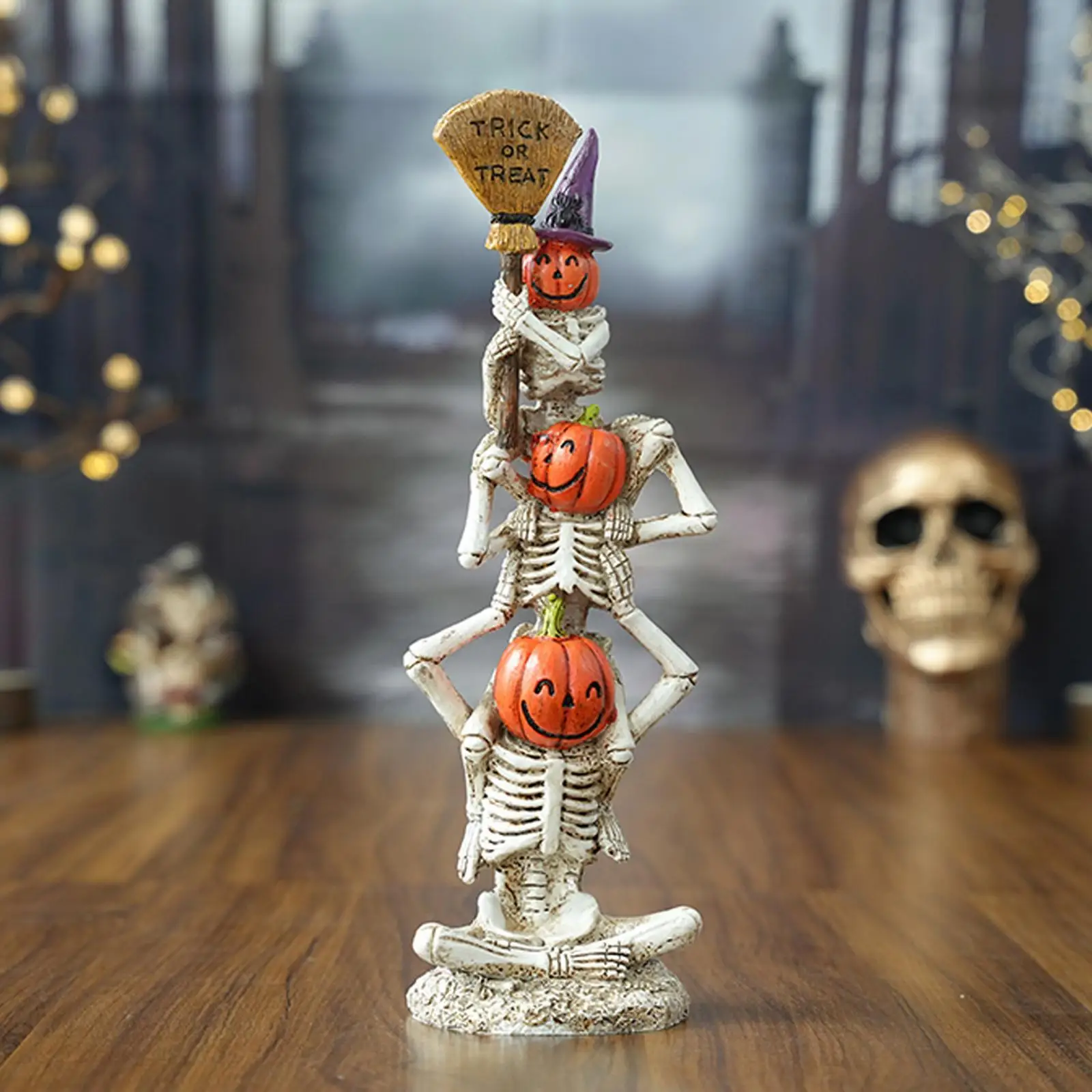 

Halloween Skeleton Pumpkin Statue Table Centerpiece Ornament Collection Resin