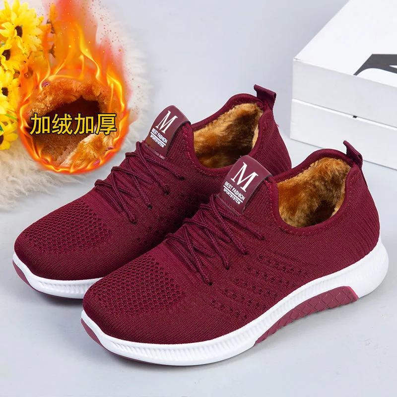 Winter Fleece Old Beijing Cloth Shoes Thickened Anti-slip Cotton Boots Sports Shoes Middle-aged Elderly People Warm Cotton Shoes