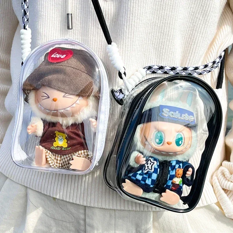 

Labubu Transparent Protective Storage Plush Dolls Display Bag with Lanyard Organizer Box Dustproof Collectibles Display Case