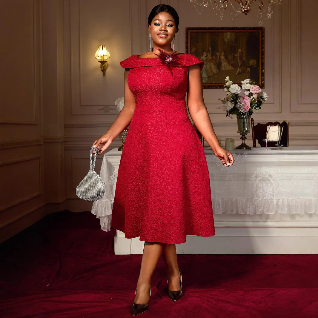 

Am050233plus Size Rose Jacquard Boat Neck A-line Dress Elegant Ball Gown Dress 2025 Summer Dress Robe Vestido Women Elegant