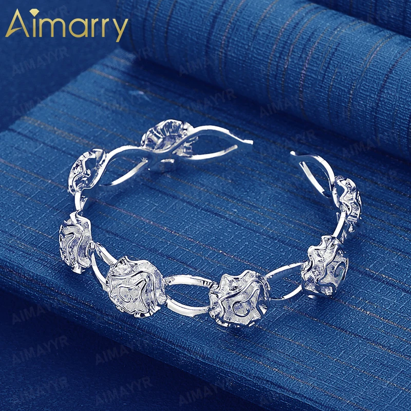925 Sterling Silver Three-dimensional Carved Rose Bracelet for Women's Parties Banquets Weddings High-quality Fashion Jewelry
