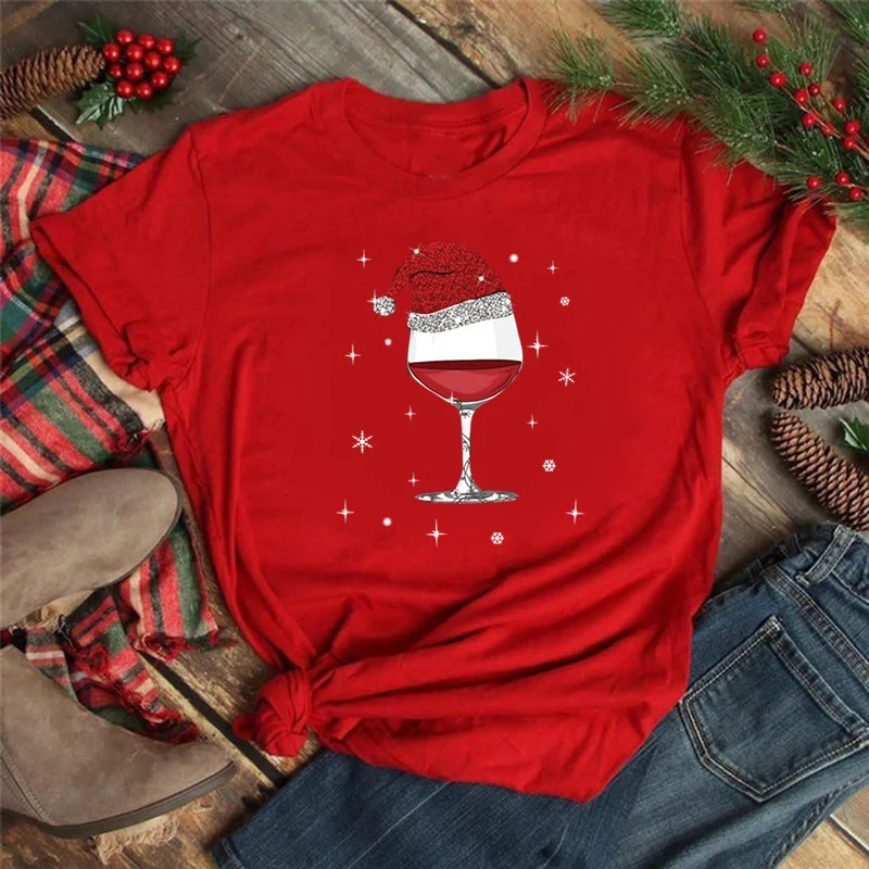 Cute Snow Man Graphic Tee Shirt Merry Christmas T Shirt New Women T-shirt Xmas T-shirt Casual Female Red T-shirts