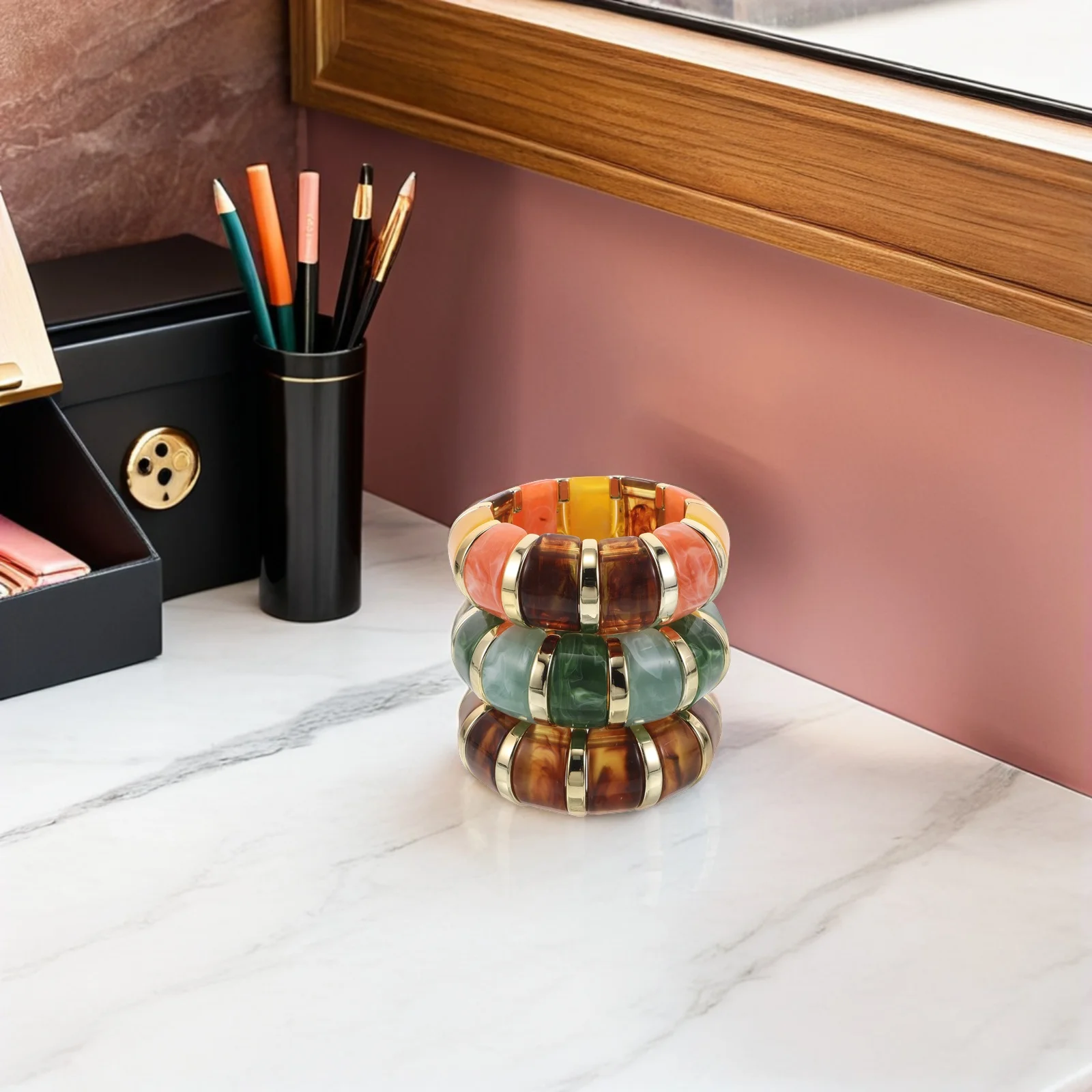 

3Pcs Fashion Bracelets Geometric Acrylic Chunky Stretch Bohemian Wide Cuff Wristbands Statement Stackable Jewelry for Women