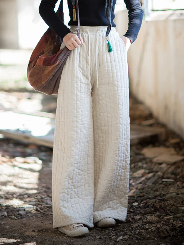 

Женские повседневные брюки из смесового хлопка в ретро-стиле с полосками, широкие, прямого кроя, утепленные, для похудения, зимние, модные