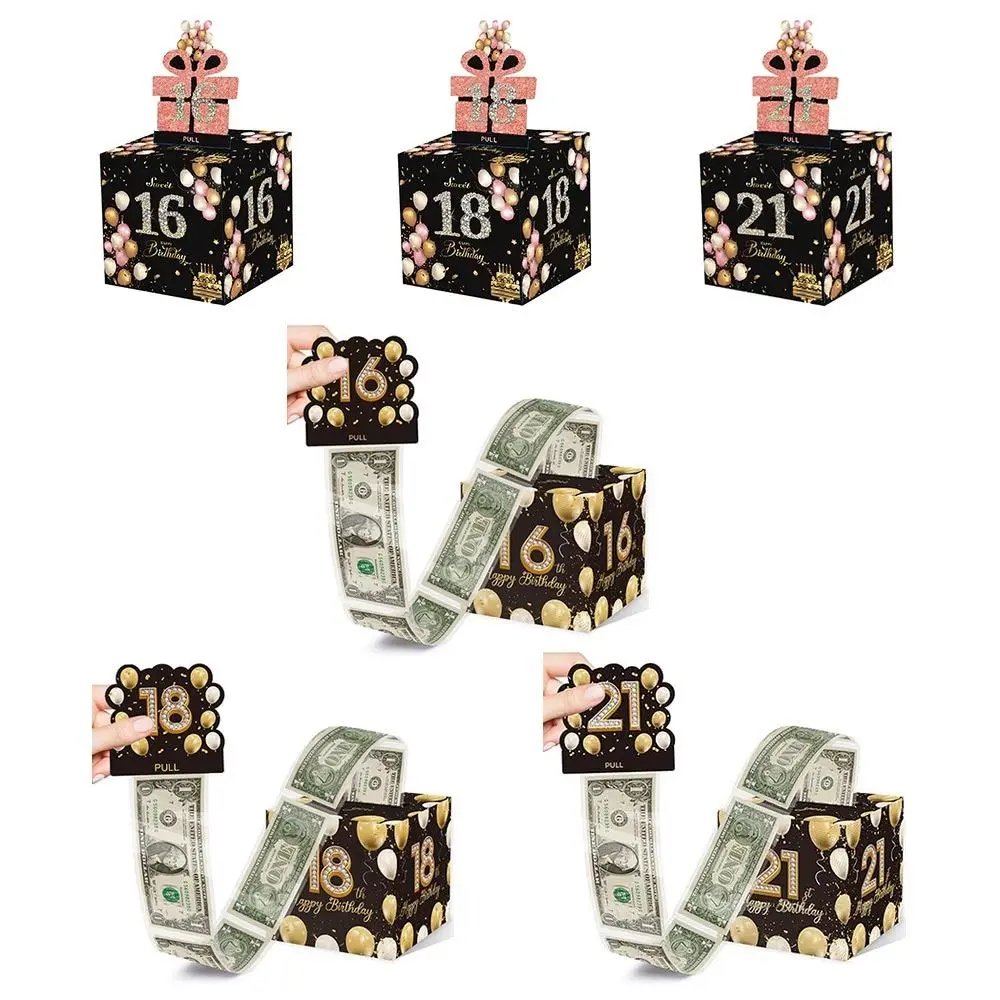 Paper Birthday Money Box Birthday Surprise 16th 18th 21st Cash Pull Gift Boxs Creative Happy Birthday Surprise Money Box Party