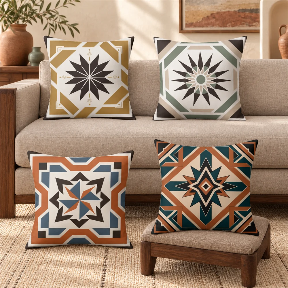 Geometric Star Graphic Pattern Cushion Cover Soft Short Plush Pillow Cases Hidden Zipper Cutecore Sofa Bedroom Home Decor Gift