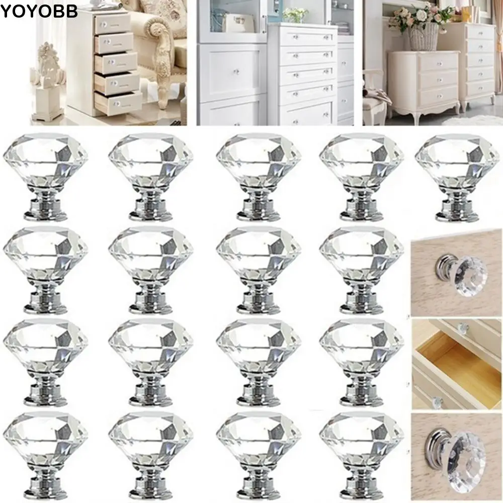 

5 Pcs European Style Diamond Shape Crystal Glass Dresser Cabinet Knobs Door Handle Pulls Handles Drawer Knobs