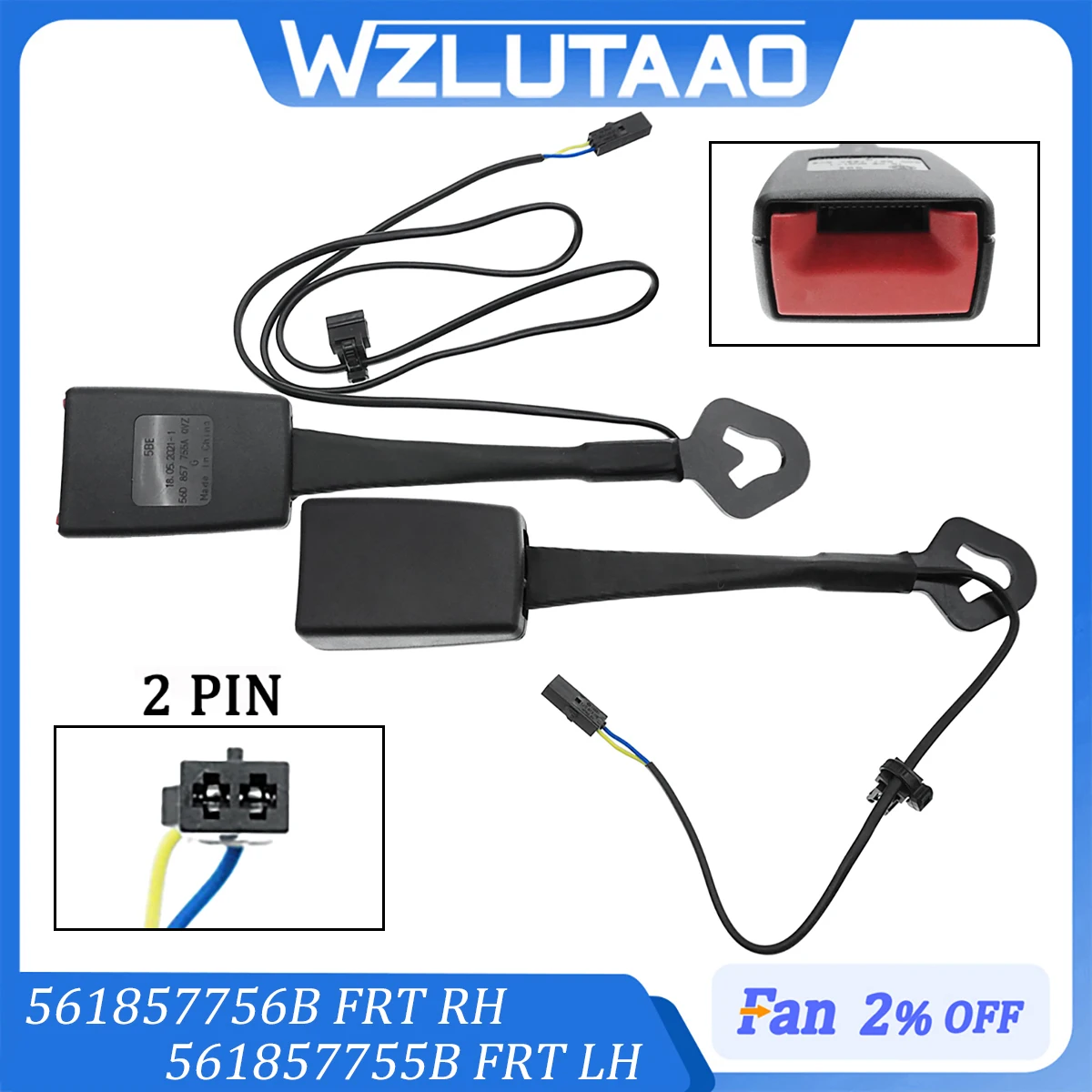 Front LH+RH Seat Belt Buckle Pair 2PIN Warning Wire OE 561857755B 561857756B For VW Passat B7 B8 2012-2022 561857755C 561857756C