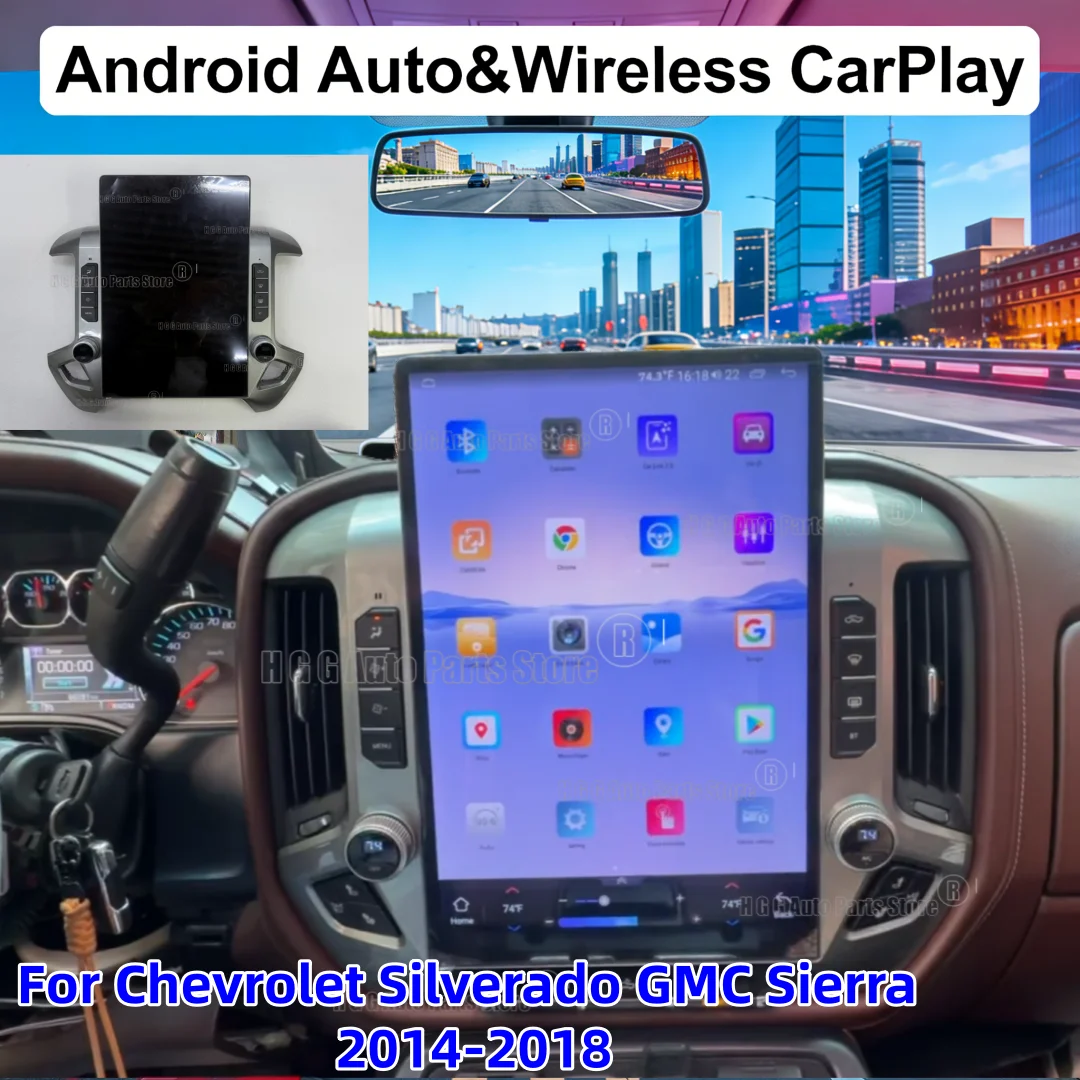 

jo 15.6'' Android auto carplay For Chevrolet Silverado GMC Sierra 2014-2018 Car Radio Multimedia Video Player GPS Navigation DSP