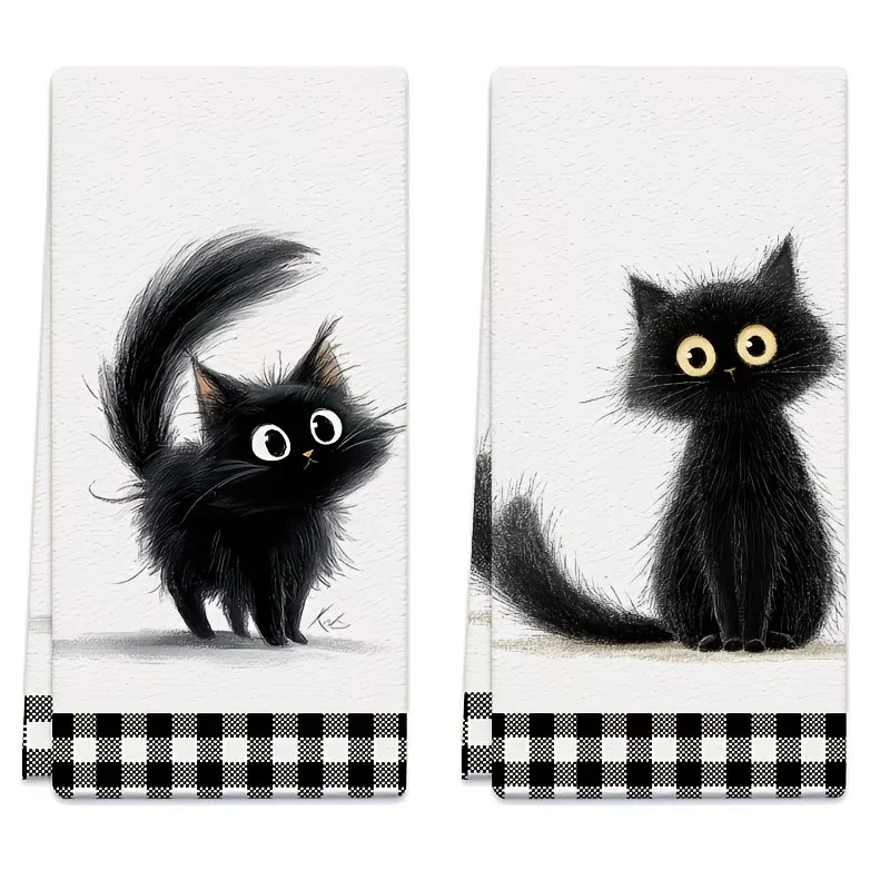 2-Pack Black Plaid Kitten Kitchen Towels, Dish Towels, Hand Towels, Kitchen Decor Towels, Neighbor Gifts, Sweet Housewarming Gifts for Friends, Mom Gifts, Friend Birthday Gifts