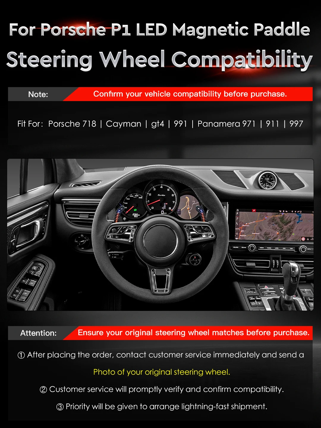ICF LED Carbon Fiber Steering Wheel Magnetic Paddle Shifters Extension For Porsche 718 Cayman gt4 991 Panamera 971 911 997