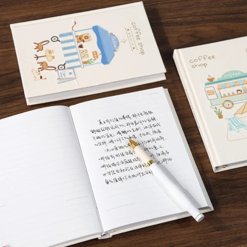 Coffee Shop Embroidery Hardcover Fabric Notebook Literary and Fresh Notebook Student Record Book Notebook Journal