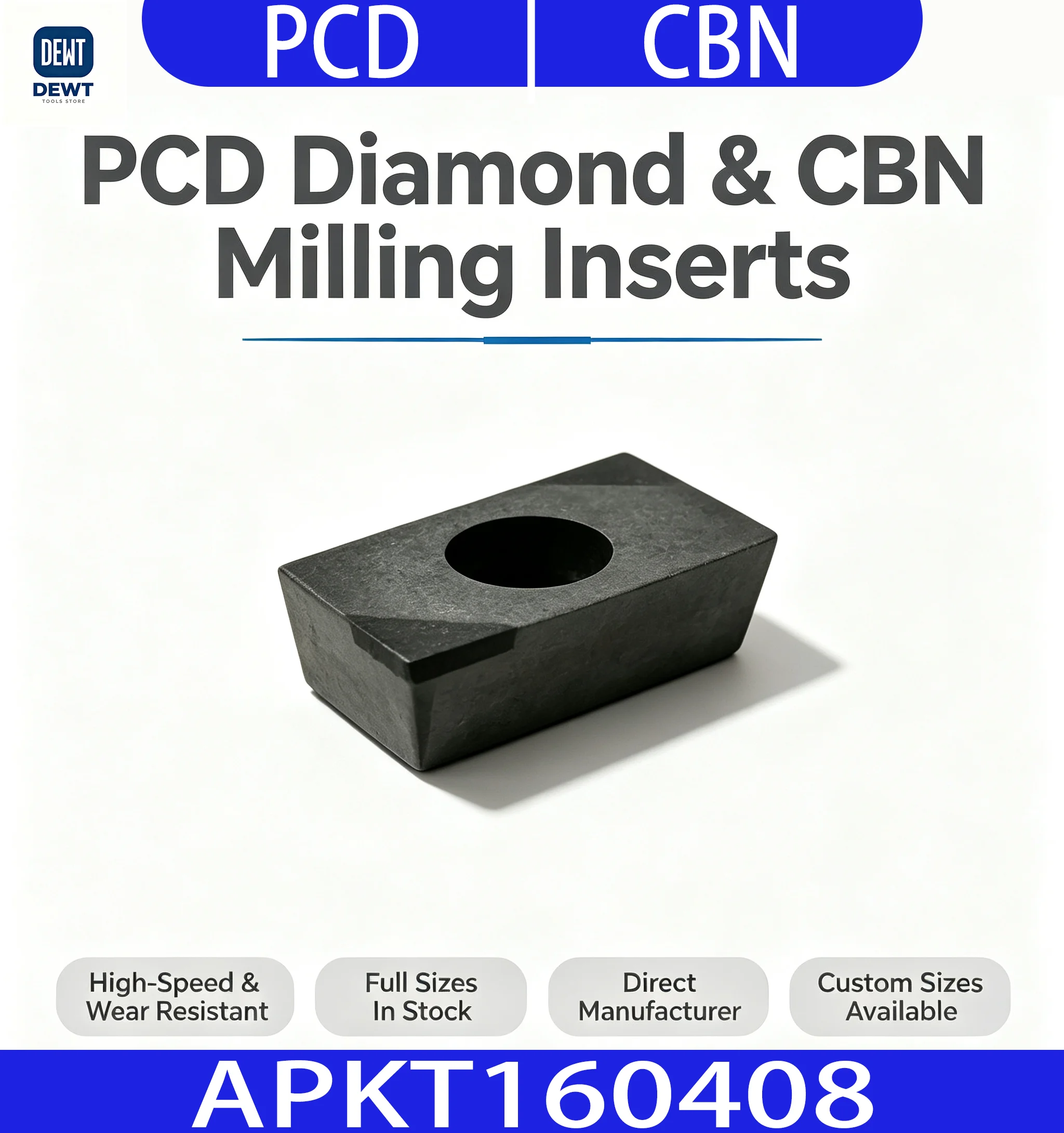 APKT160408Double Sided Indexable CBN Milling Inserts Cubic Boron Nitride CNC Hardened Steel Cast Iron Alloys Precision Machining