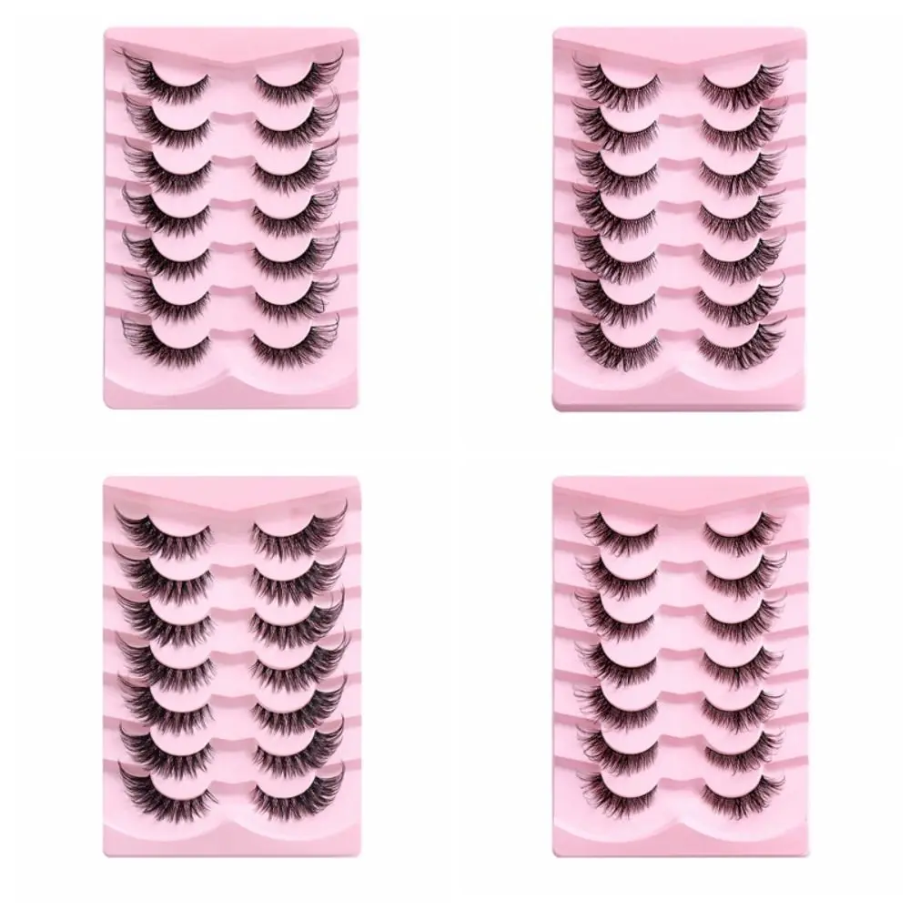 7 pairs/box Mink-like Hair Simulation Cat Eye Eyelashes Mink Strip Lashes Eye Elongated Fluffy Cat Eye False Eyelashes