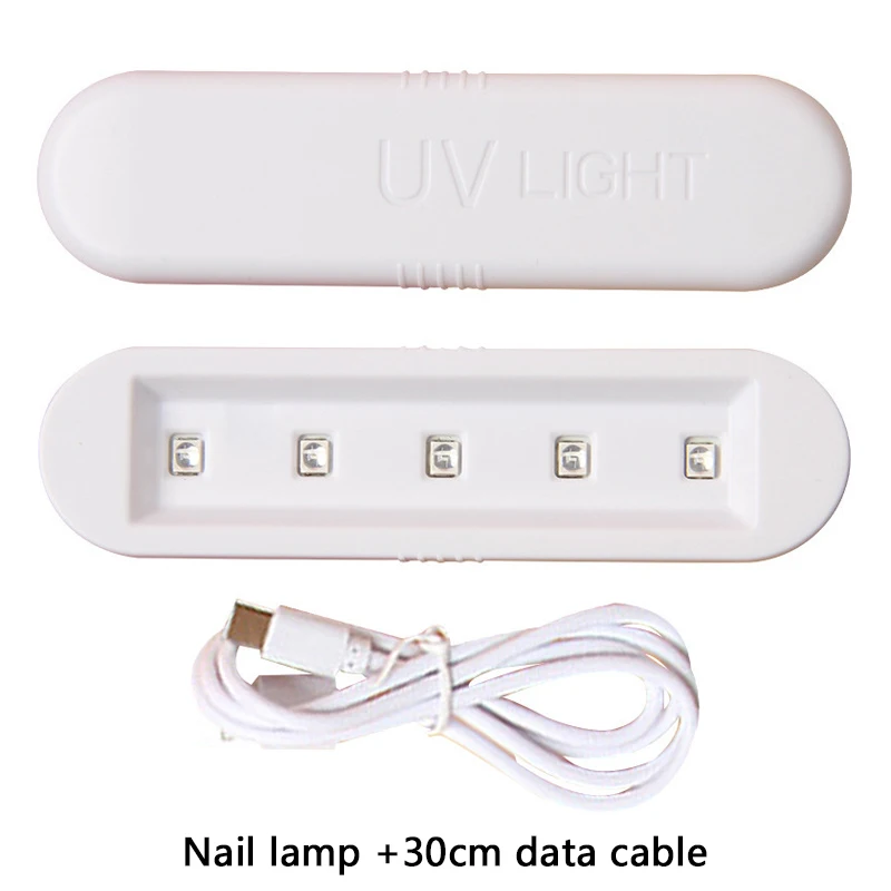 White 5 Lamp Beads Mini Nail Dryer Machine Lamp with Long Data Cable UV LED Lamp Manicure Portable USB Nail Gel Curing Machine