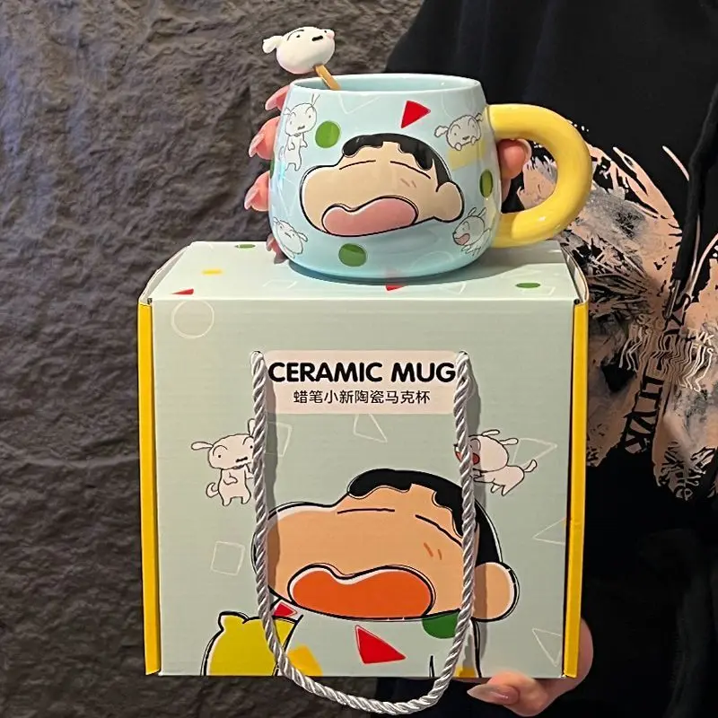 

New Kawaii Anime Crayon Shin chan Ceramic Mug Couple Home Cute High Beauty with Spoon Milk Coffee Cup Cartoon Gift