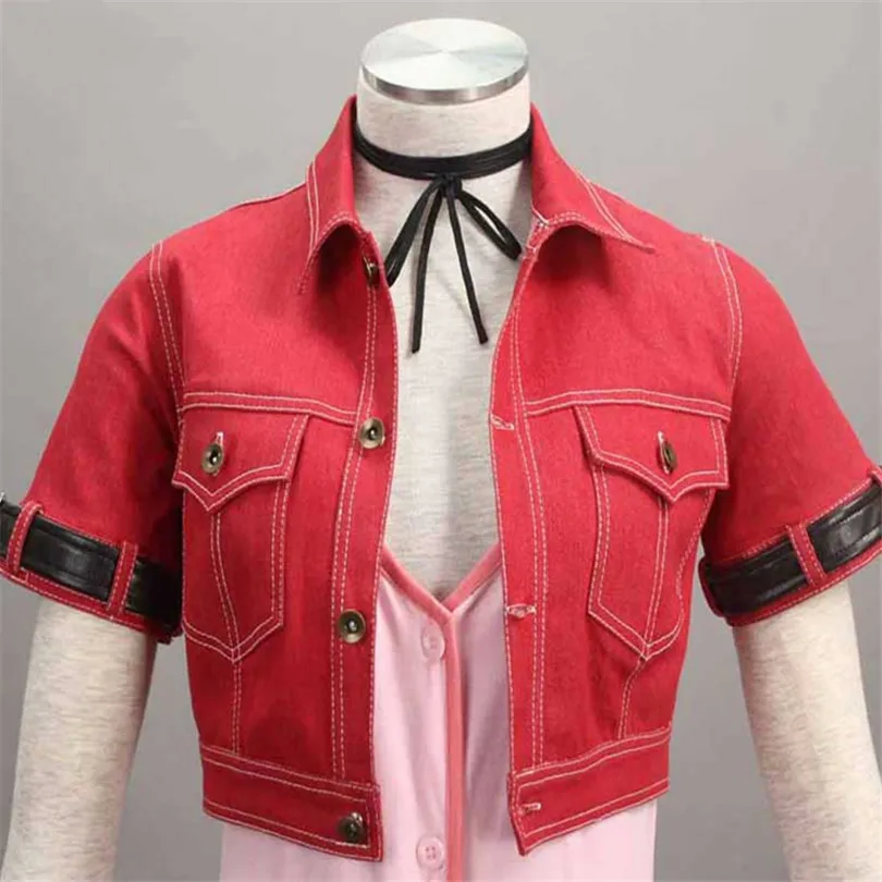 Game Final Fantasy VII Remake Gainsborough Aerith Cosplay Costume Outfits for Women Sexy Dress bracelet Coat Halloween