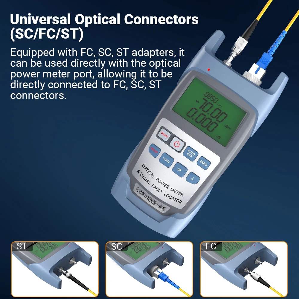 AMPCOM glasvezel vermogensmeter met visuele foutzoeker Vezeltester SC FC ST-connector Optische testapparatuur (-70 ~ 10dBm)