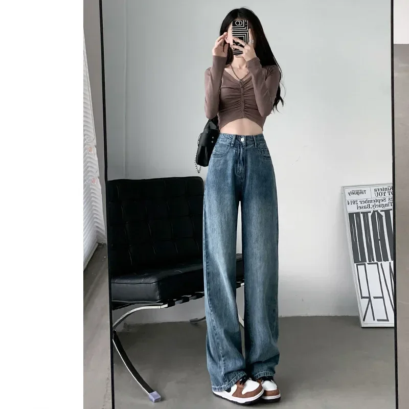 PopMulti-Color Thin Summer Denim Jeans Women's Loose Wide-Leg Narrow Straight Tube Pants Basic Style Casual Fashion Trousers