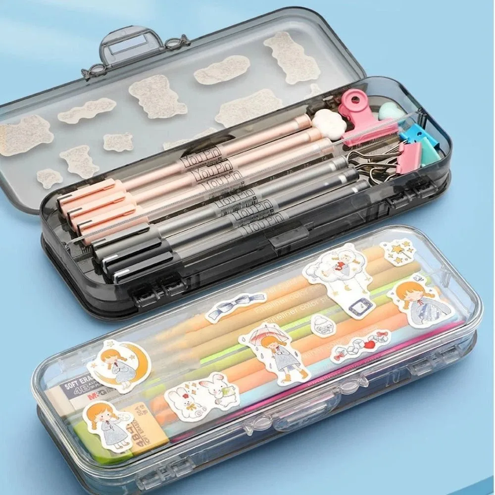 Multifunctional Acrylic Pencil Case Double-layer Large-capacity Stationery Organizer Transparent Ins Pen Box Student