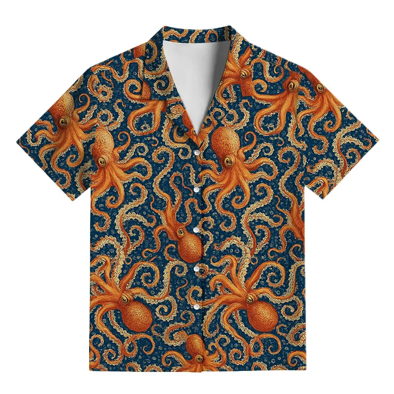 Quirky Retro Octopus-themed 3D Matching Family Loungewear Set—featuring Casual Shirts and Trousers—suitable for The Whole Family
