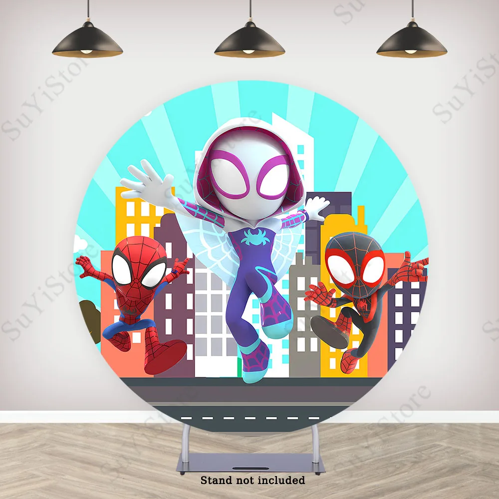 Marvel SpiderMan Round Photo Backdrop Cover For Boys Birthday Baby Shower Circle Photography Background Cylinder Covers