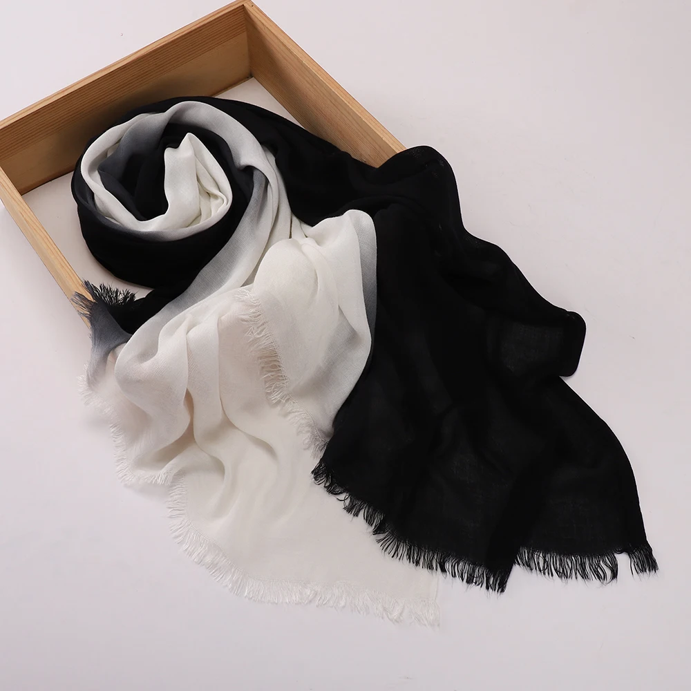 Vintage Farbverlauf Hijab mit Quasten, weicher, leichter muslimischer Kopftuch, türkischer Stil, Fransen-Schal, Wickel für Damen, islamischer Turban – Detail 11