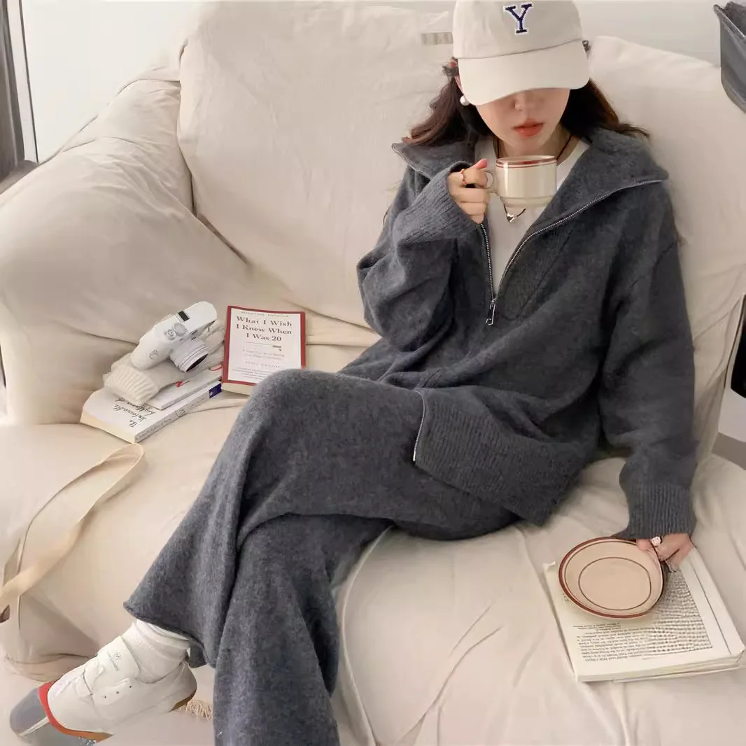 

Женские пижамы 2025 года, осенние костюмы-свитера, кардиганы с вязаными брюками, комплекты из двух предметов, спортивные костюмы, женская одежда, зимняя одежда