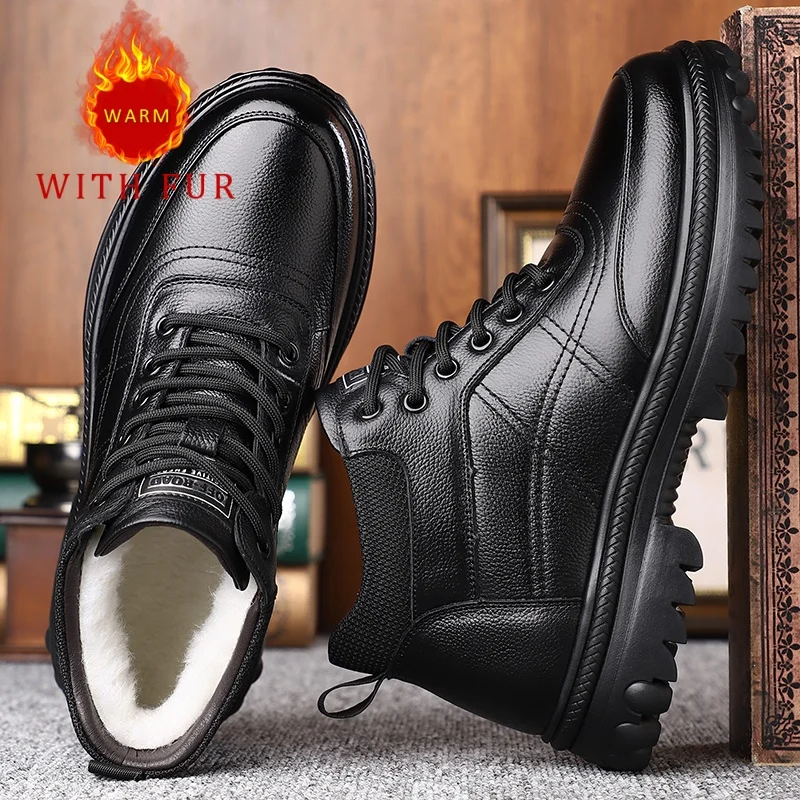 

Men's Warm Boots Business gentleman casual style Work Office Daily outdoor street leather shoes Luxury Adult High Quality