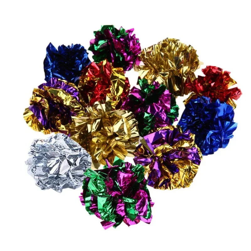 Bolas de Mylar de colores para gatos, juguete de 6/12/24 piezas, anillo de papel brillante, interactivo, Bola de sonido, accesorios de juego para