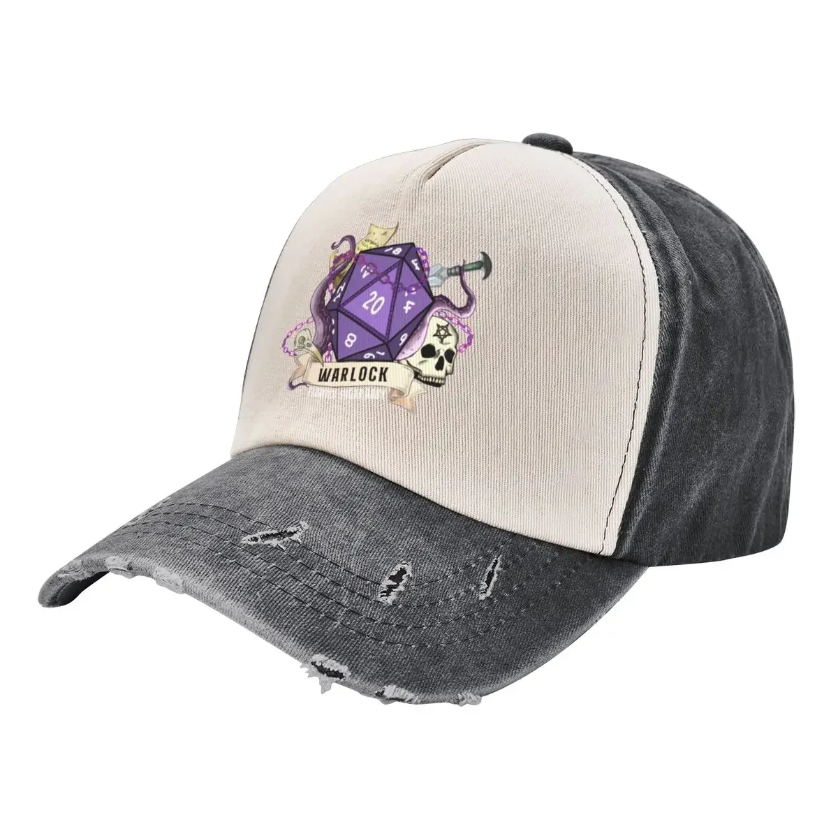 DND WARLOCK D20 DICE, Eldritch sugar baby: skull, dagger, tentacles, chains and pact Baseball Cap Hood Women's Hats Men's