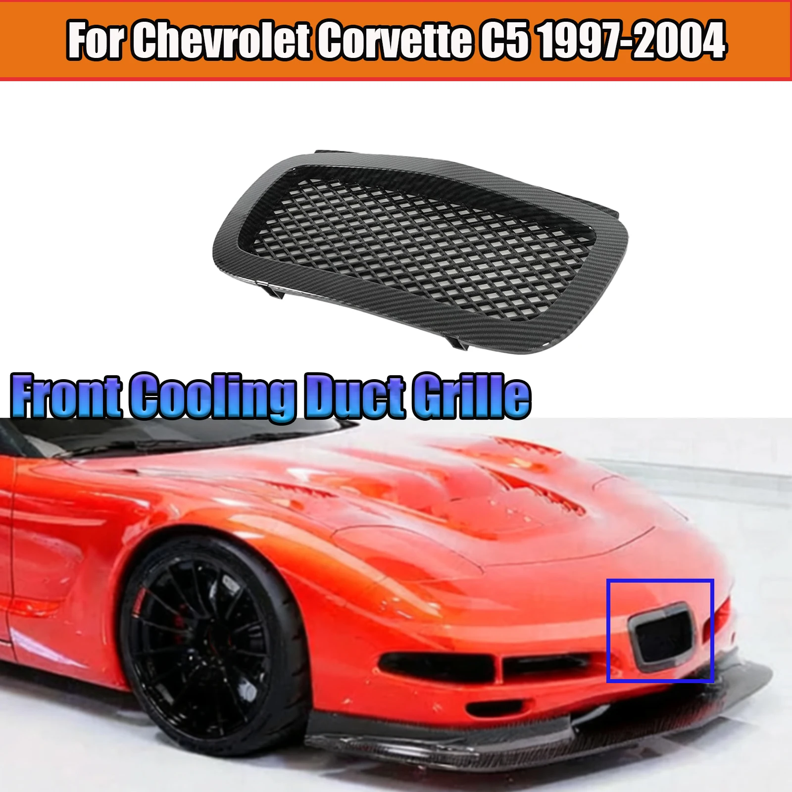 

Car Front Bumper Air Intake Cooling Duct Grille For Chevrolet Corvette C5 1997-2004 Glossy Black /Carbon Fiber Style Accessories