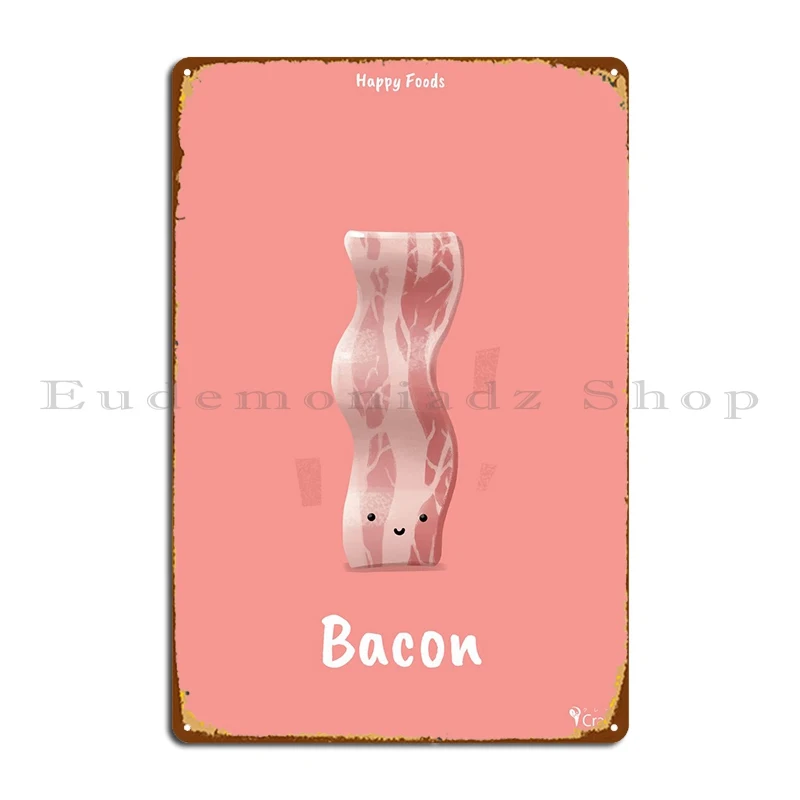 Happy Bacon Metal Sign Home Party Living Room Designing Wall Decor Tin Sign Poster