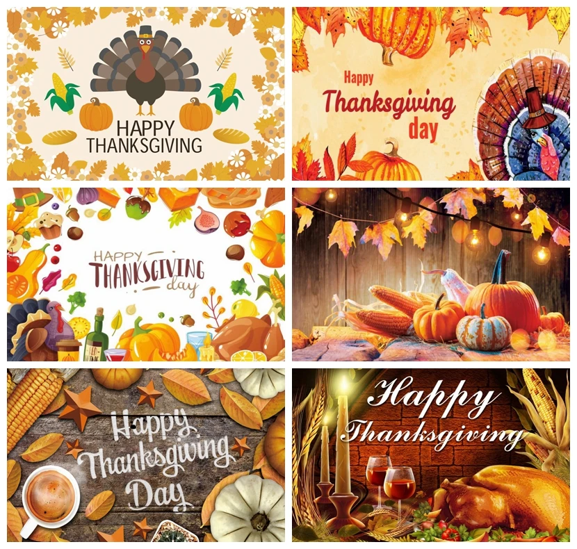 Thanksgiving Day Backdrop Theme Party Decoration Fruits Turkey Dining Pumpkin Table Candles Photography Backgrounds Photo Studio