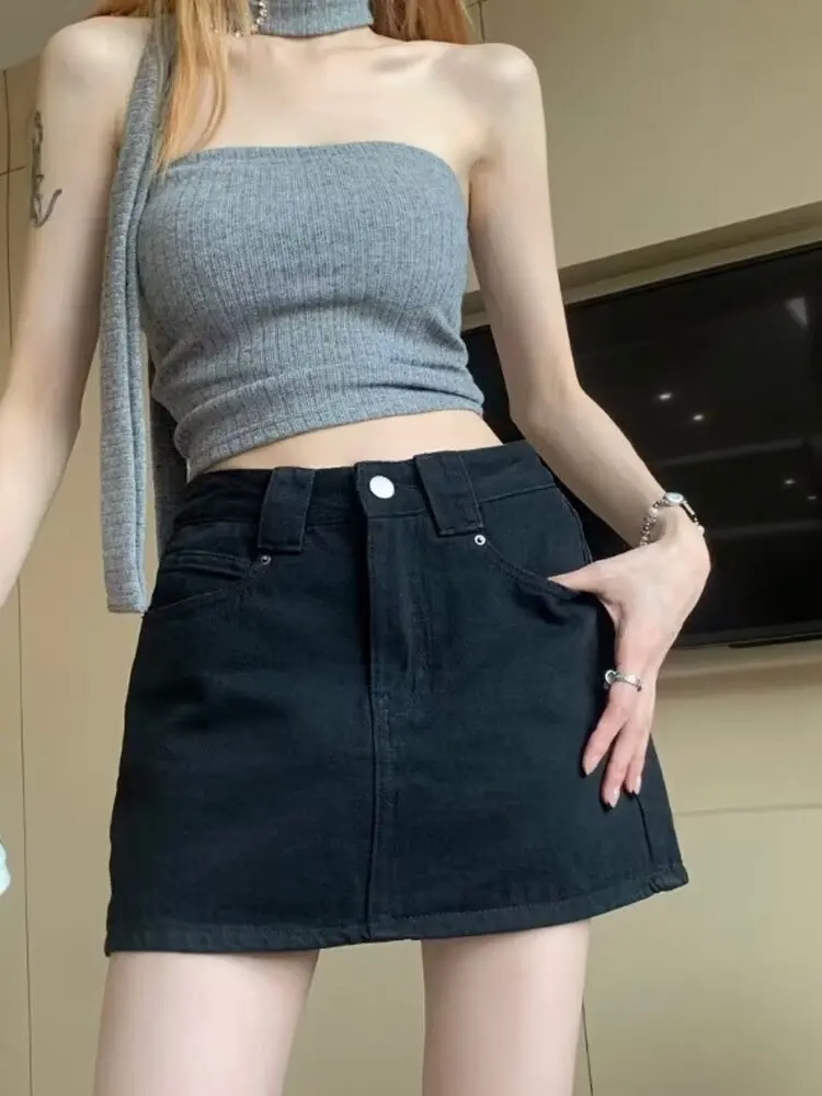 Vintage Light Wash High Waist Denim Mini Skirt Women Classic Pocket Straight Jean Micro Skirt ﻿ - view 5