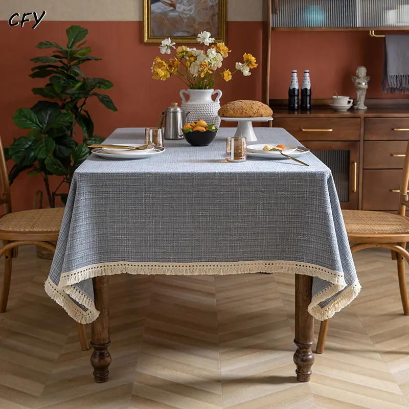 

North Fabric Waffle Tablecloth Tassel Rectangular Table Cloth Coffee for Living Room Table Cover Mat Furniture Home Decorative